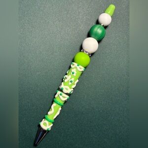 Vibrant Green and White Beaded Pen